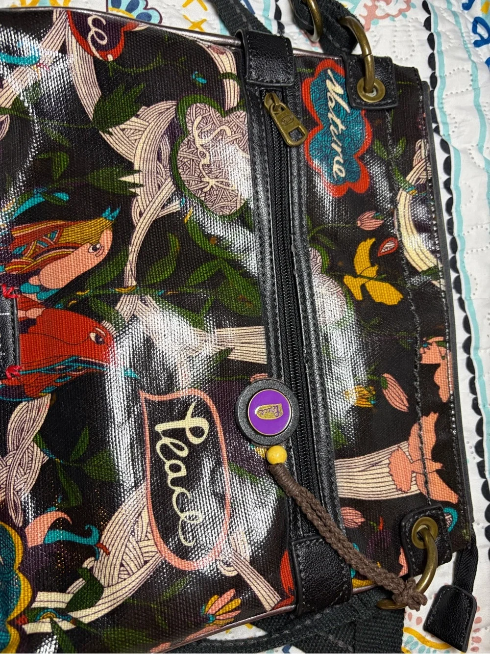 Sakroots Black Multicolor Bird & Floral Crossbody